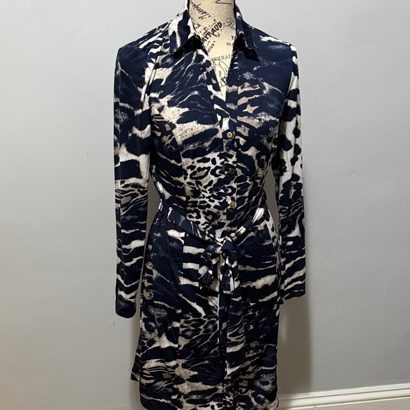 INC International Concepts Navy and Cream Long Sleeve Dress - Picture 1 of 4